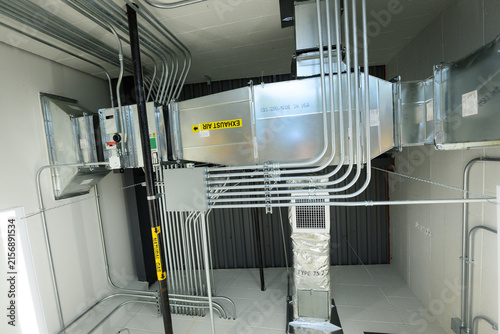 interior of a factory with electrical and air ducts