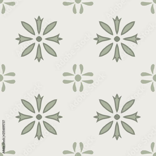 Light decorative tile featuring repeated botanical flower motifs with delicate sage green details on a warm cream background.