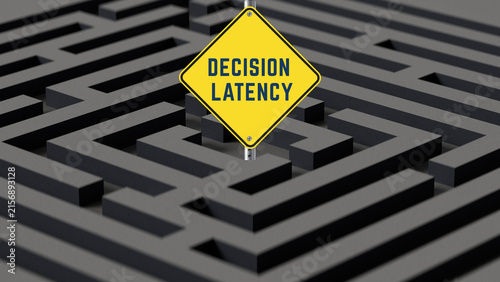 Decision Latency Yellow Diamond Road Sign in Abstract Maze, Corporate Strategy, Workflow and Technology Concept