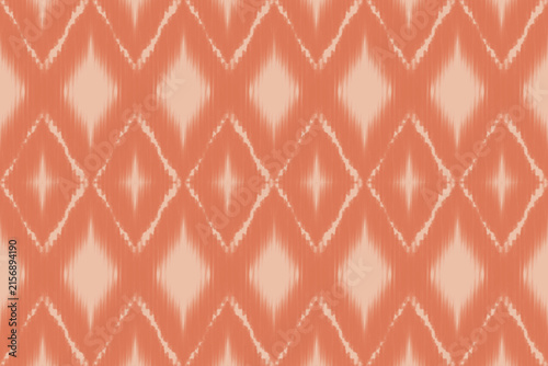 Quadro su tela Coral Ikat Diamond Seamless Pattern with Soft Pink Geometric Motifs