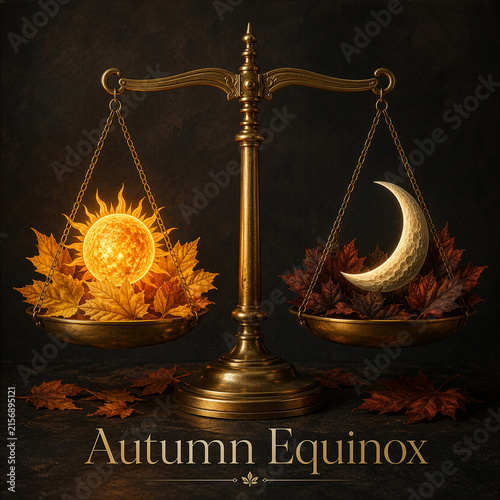Golden Scales Balancing Sun and Moon for the Autumn Equinox Celebration