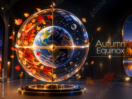 Celestial Globe Representation Of The Autumn Equinox With Earth