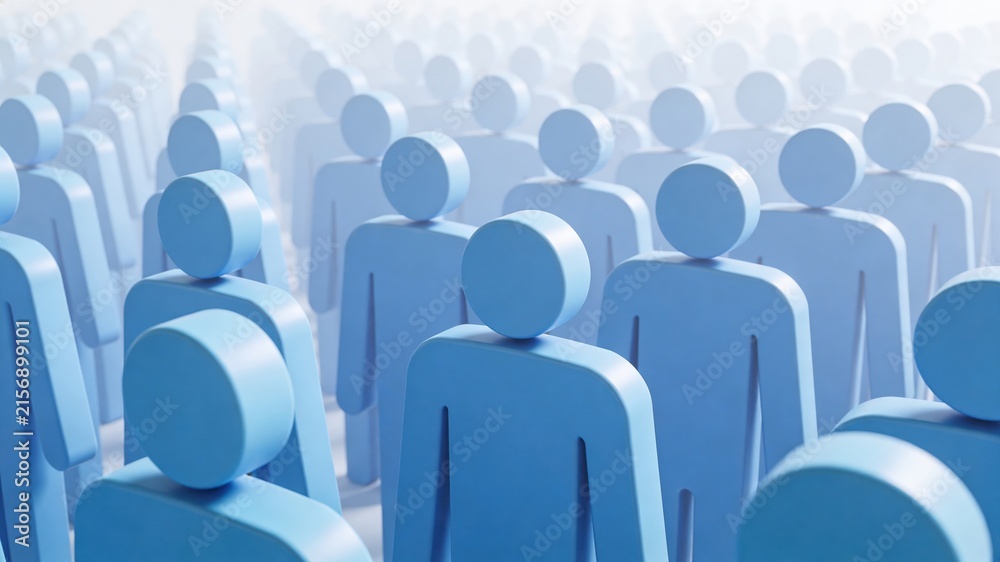 Fototapeta premium Blue Human Figures: Large Crowd, Community, Social Network, or Population Concept