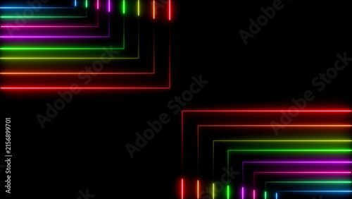 Obraz na plátně Symmetrical rainbow neon frames creating abstract tunnel effect on dark background