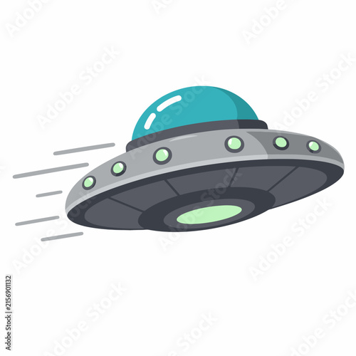 Fast Flying UFO Spaceship with Motion Lines Flat Vector Cartoon Illustration