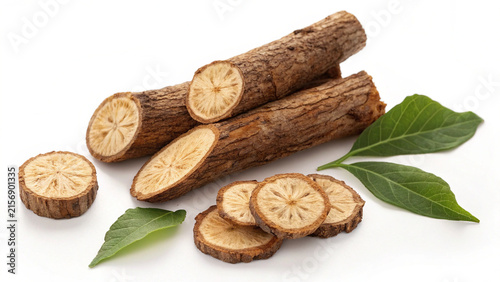 Sarsaparilla Root Pieces Isolated on White Background