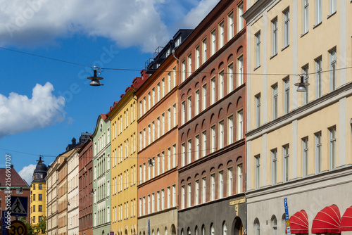 Photography Vasastan Stockholm street with colorful European buildings