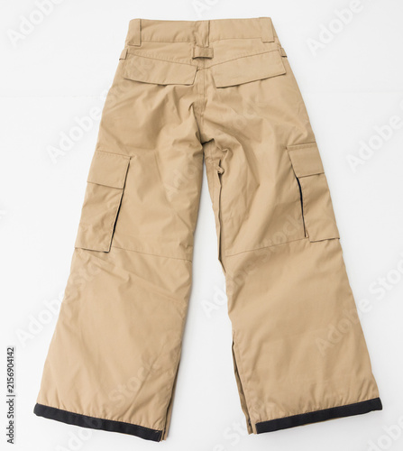 Quadro su tela Tan Snowboard Cargo Pants with Pockets on a White Background