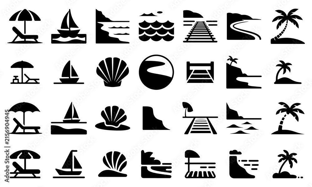 Fototapeta premium Vacation coastline silhouette outline vector