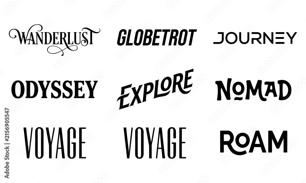 Fototapeta premium Set of travel and adventure themed typography logos