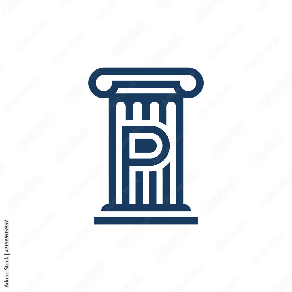 Fototapeta premium Architectural pillar icon featuring the letter P