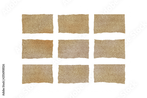 Brown Kraft Torn Paper Rectangles Grid Isolated

