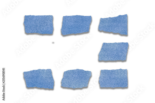 Blue Torn Paper Scraps Collection Isolated on White