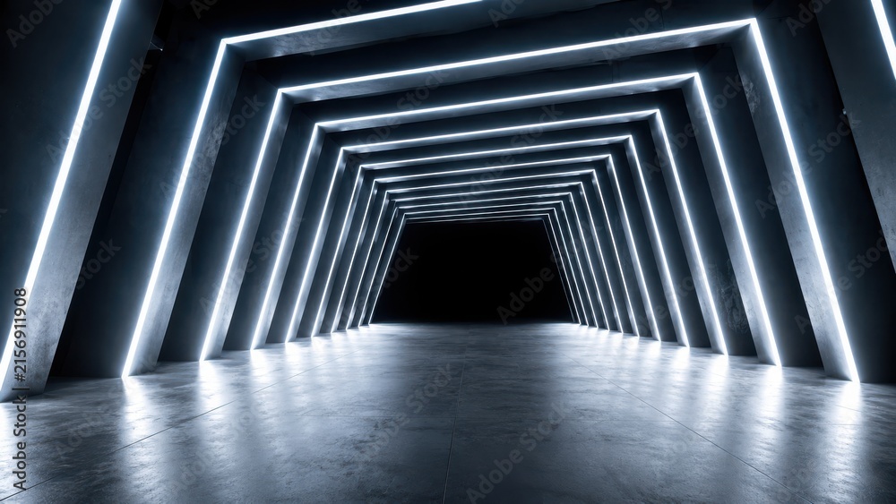 Obraz premium Futuristic glowing neon light tunnel abstract background