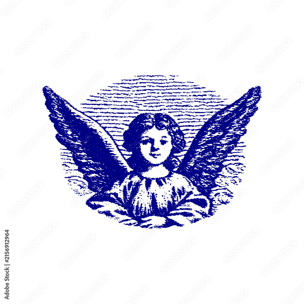 Fototapeta premium PNG Vintage angel illustration in blue.