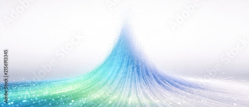 Flowing blue and green digital data stream wave with glowing particles, idea for big data, information technology, network and analytics background design template