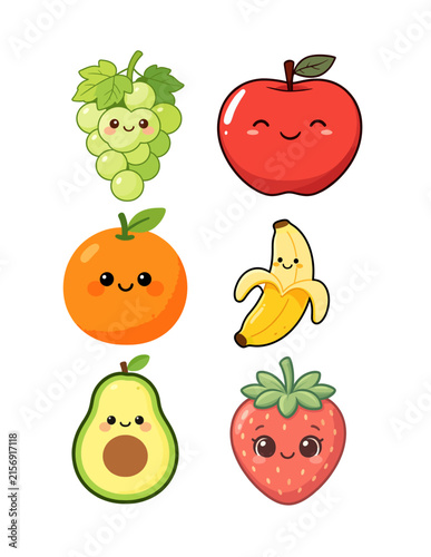 set of funny cartoon fruits