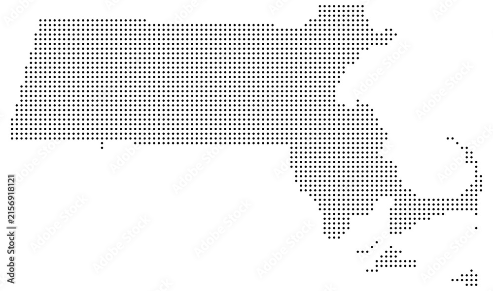 Obraz premium Massachusetts Dotted Map Vector with Pixel Dot Modern Design Isolated on Transparent Background