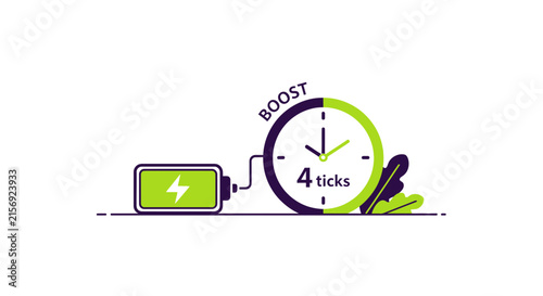 Fast Battery Charging Boost Icon with Clock and Power Symbol Vector Illustration