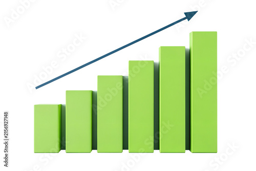 Green Financial Growth Bar Chart Icon with Rising Upward Arrow Line