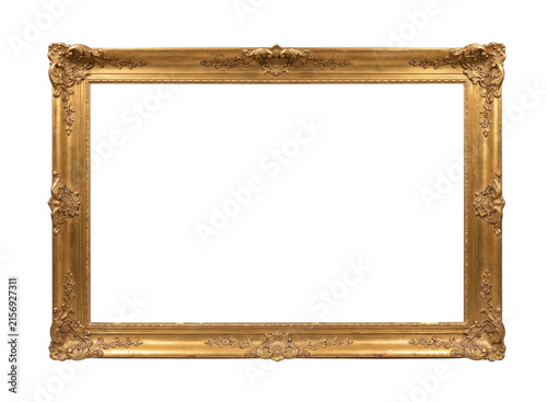 Rectangular ornate gold carved picture frame on a transparent background