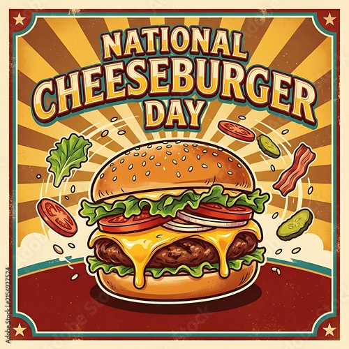 Vintage style national cheeseburger day poster illustration