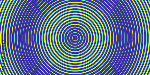 Hypnotic concentric circle pattern in neon yellow and cyan on dark blue