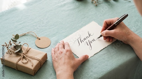 Calligraphic Thank You Note Handwritten By Person On Rustic Paper Stationary