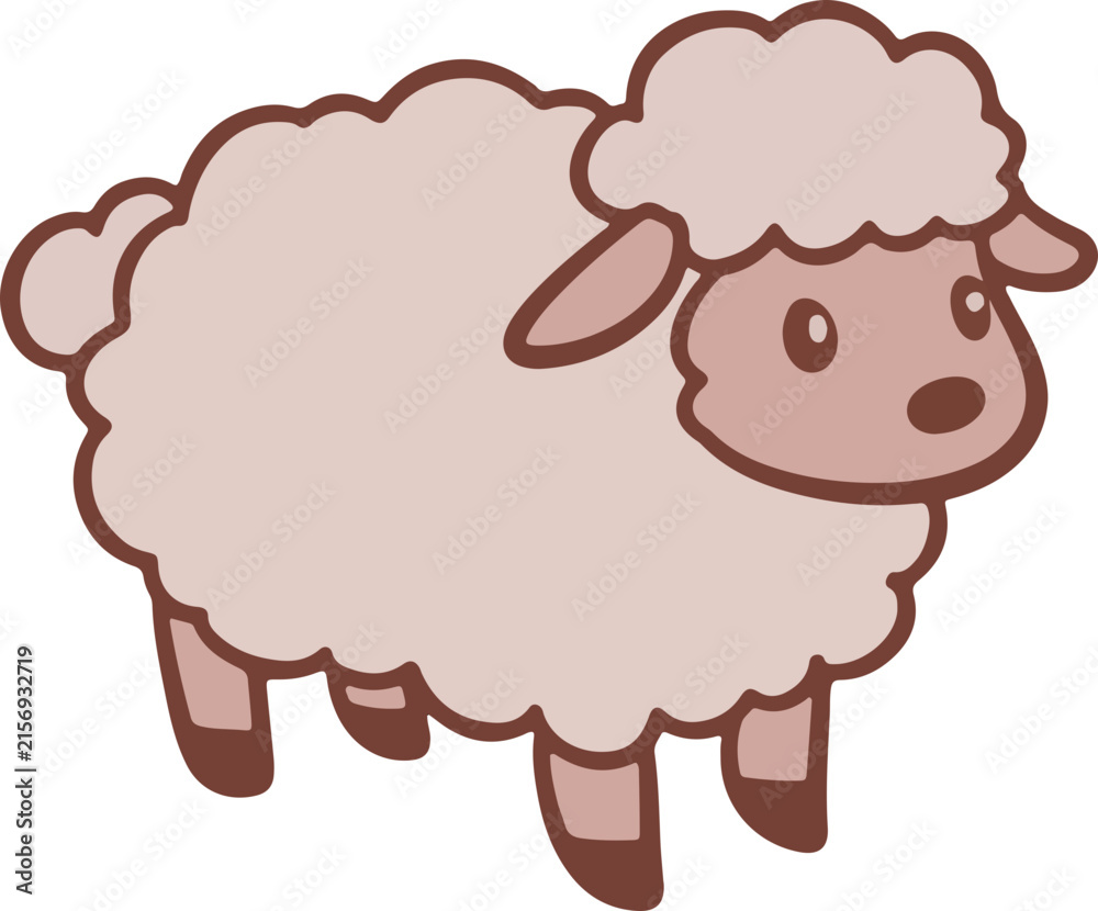 Obraz premium Cute fluffy white sheep standing, farm animal cartoon illustration