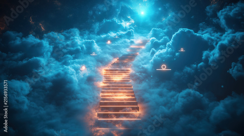 Glowing Stairway Through Clouds Toward a Heavenly Light