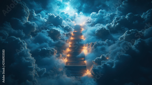 Glowing Stairway Through Clouds Toward a Heavenly Light