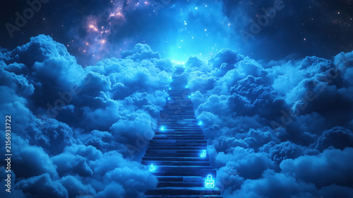 Glowing Stairway Through Clouds Toward a Heavenly Light