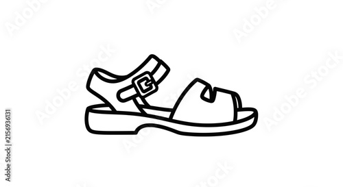 Simple sandal icon outline, line art, summer footwear, vacation shoe, casual style