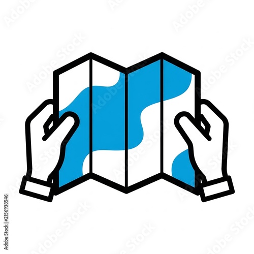 Map icon held by hands for navigation and travel planning