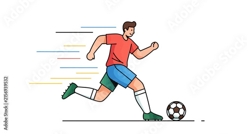 Soccer Player Running with Ball, Dynamic Action Illustration