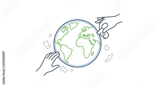 Hands cleaning planet earth for global environmental protection
