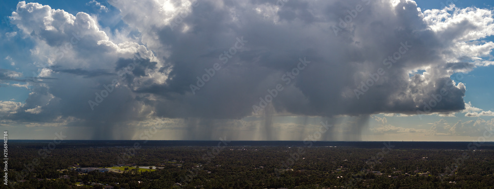 Fototapeta premium Rain shower water pouring down from stormy clouds during summer thunderstorm in Florida