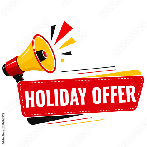 Obraz na plátně A bright yellow megaphone with a red banner announcing a holiday offer for seaso