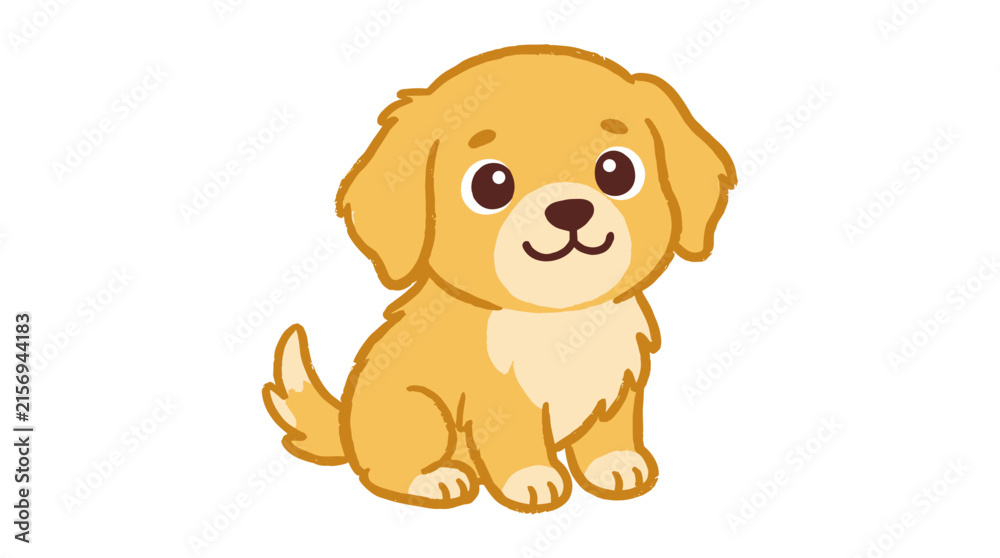Obraz premium Adorable golden puppy sitting and looking friendly in a sweet cartoon drawing aesthetic