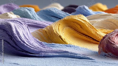Abstract Macro Texture of Colorful Thick Oil Paint Swirls and Waves Creating a Vibrant Art Landscape