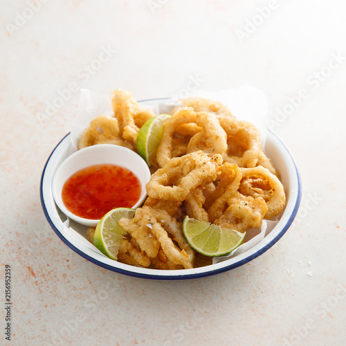 Battered deep fried squid rings