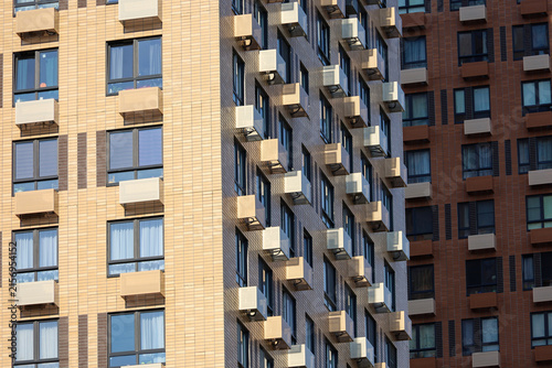 New residential buildings with boxes for air conditioners. House development, high-rise construction