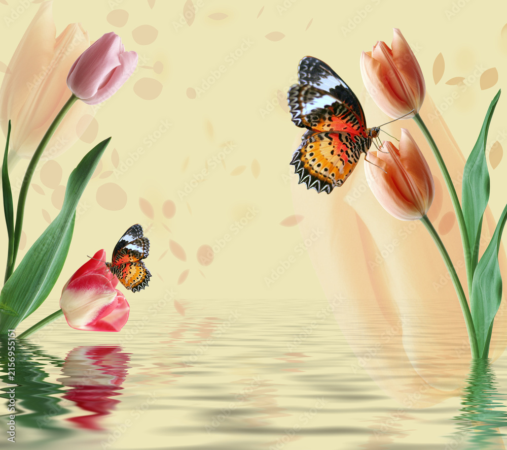 butterfly and flowers abstract floral background with flowers wallpaper design