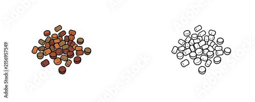 Fotografía Pile of fish food pellets in flat color cartoon and line art styles in brown, or
