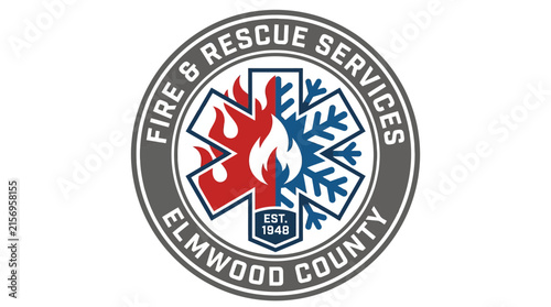 Fire and Rescue Services Elmwood County Logo with Star of Life Emergency Response Badge Symbol
