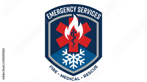 Emergency services emblem with star of life fire and rescue symbols in vector illustration