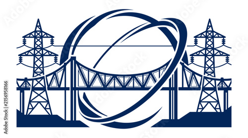 Modern Minimalist Bridge Illustration within Technological Circular Network Frame for Urban Connectivity and Infrastructure Design