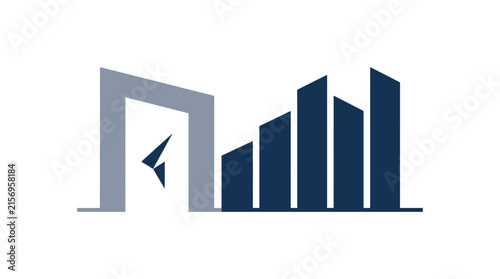 Modern abstract logo design featuring a stylized doorway combined with a rising bar graph representing business growth and opportunity
