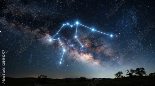 Aquarius Constellation Illuminated Against the Milky Way Galaxy.