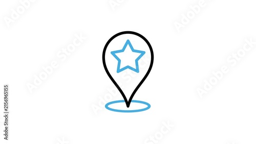 Animated favorite location map pin icon. Navigation pointer or place markers for position, geolocation, destination. Star GPS animation video with alpha channel